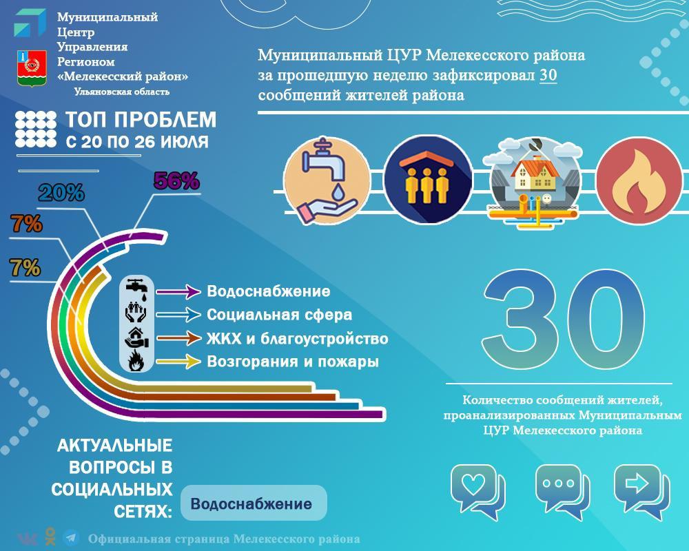 Муниципальный Центр управления региона Мелекесского района за прошедшую неделю зафиксировал 30 сообщений жителей района.