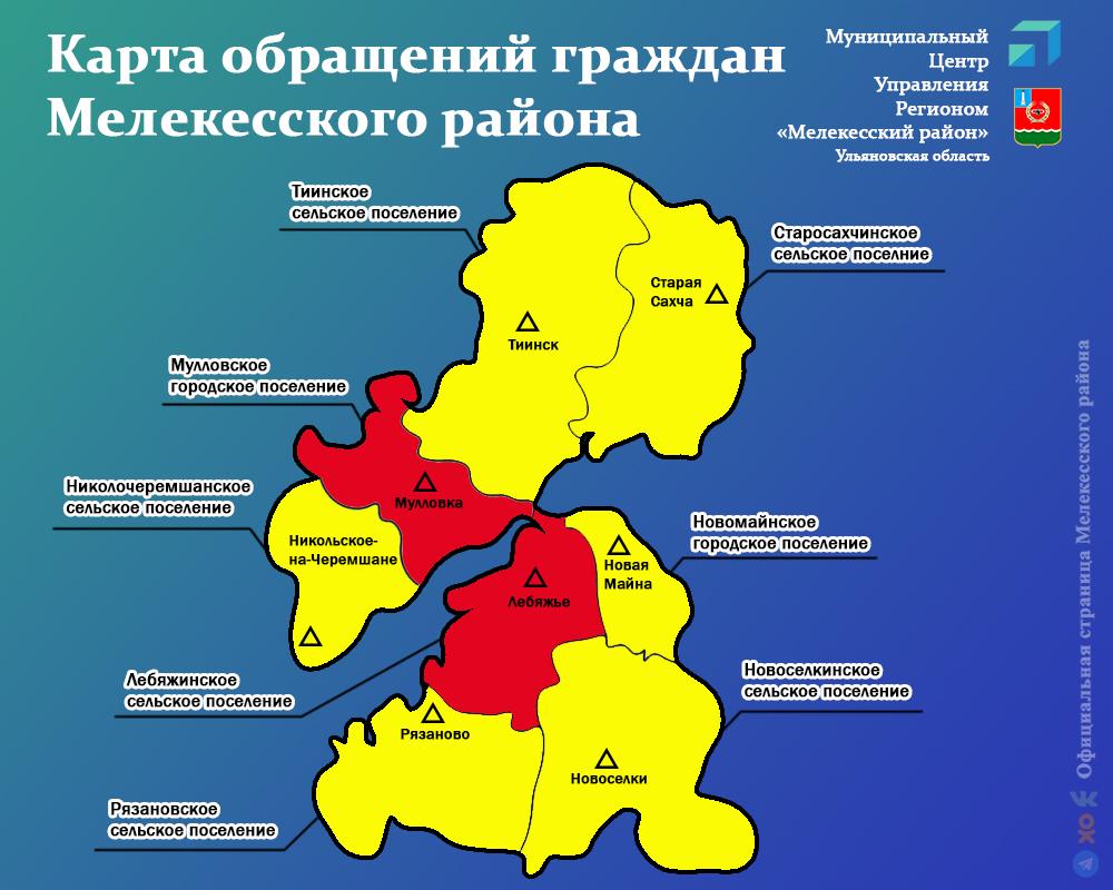 Муниципальный Центр управления региона Мелекесского района за прошедшую неделю зафиксировал 43 сообщения жителей района.