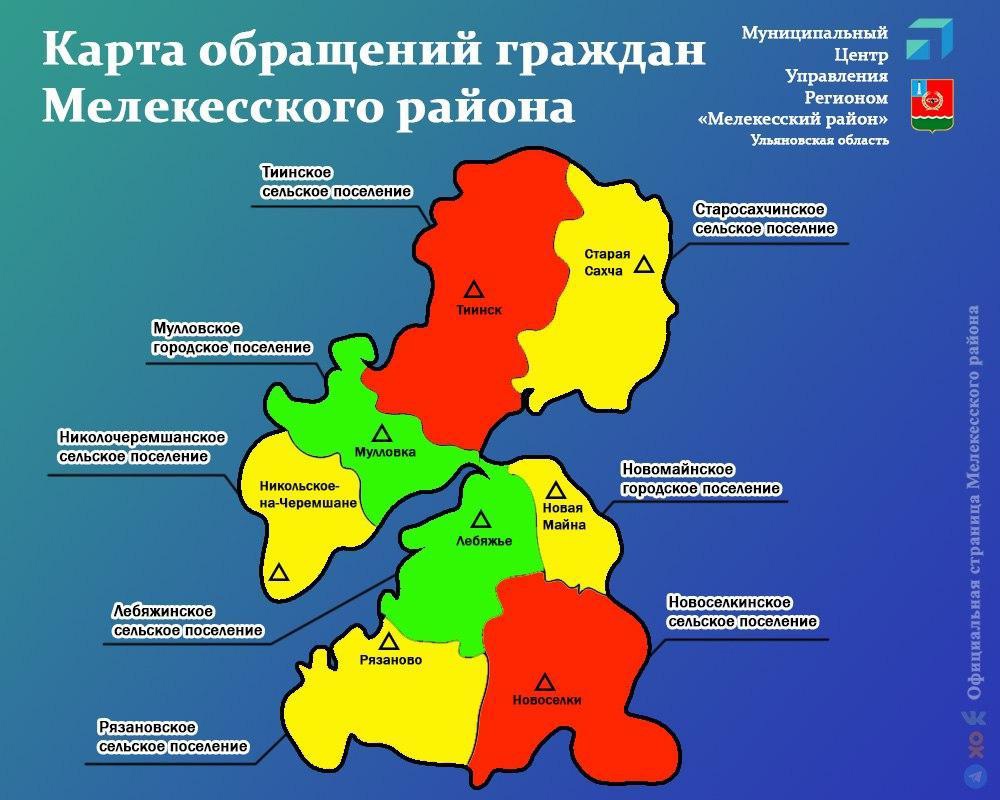 Муниципальный Центр управления региона Мелекесского района за прошедшую неделю зафиксировал 19 сообщений жителей района.